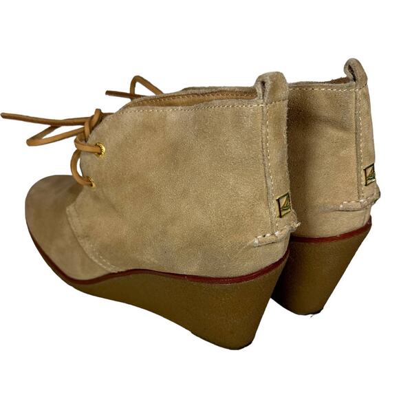 Sperry Top Sider Women's Sz: 9.5 Tan Harlow Lace Up Suede Leather Wedge Bootie - Picture 4 of 14